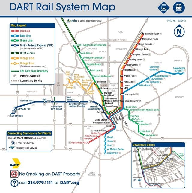 Mapa das estações de metrô de Dallas