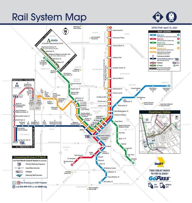 Mapa das estações ferroviárias de Dallas