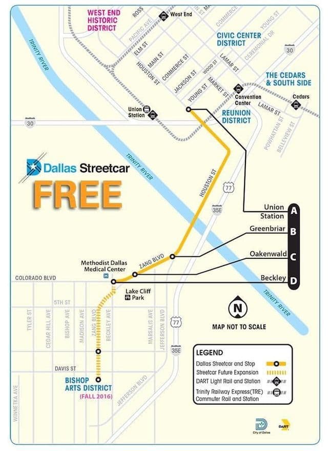 Mapa das estações de eléctrico de Dallas