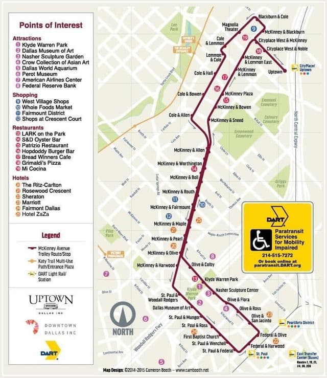 Mapa das estações de trolley de Dallas