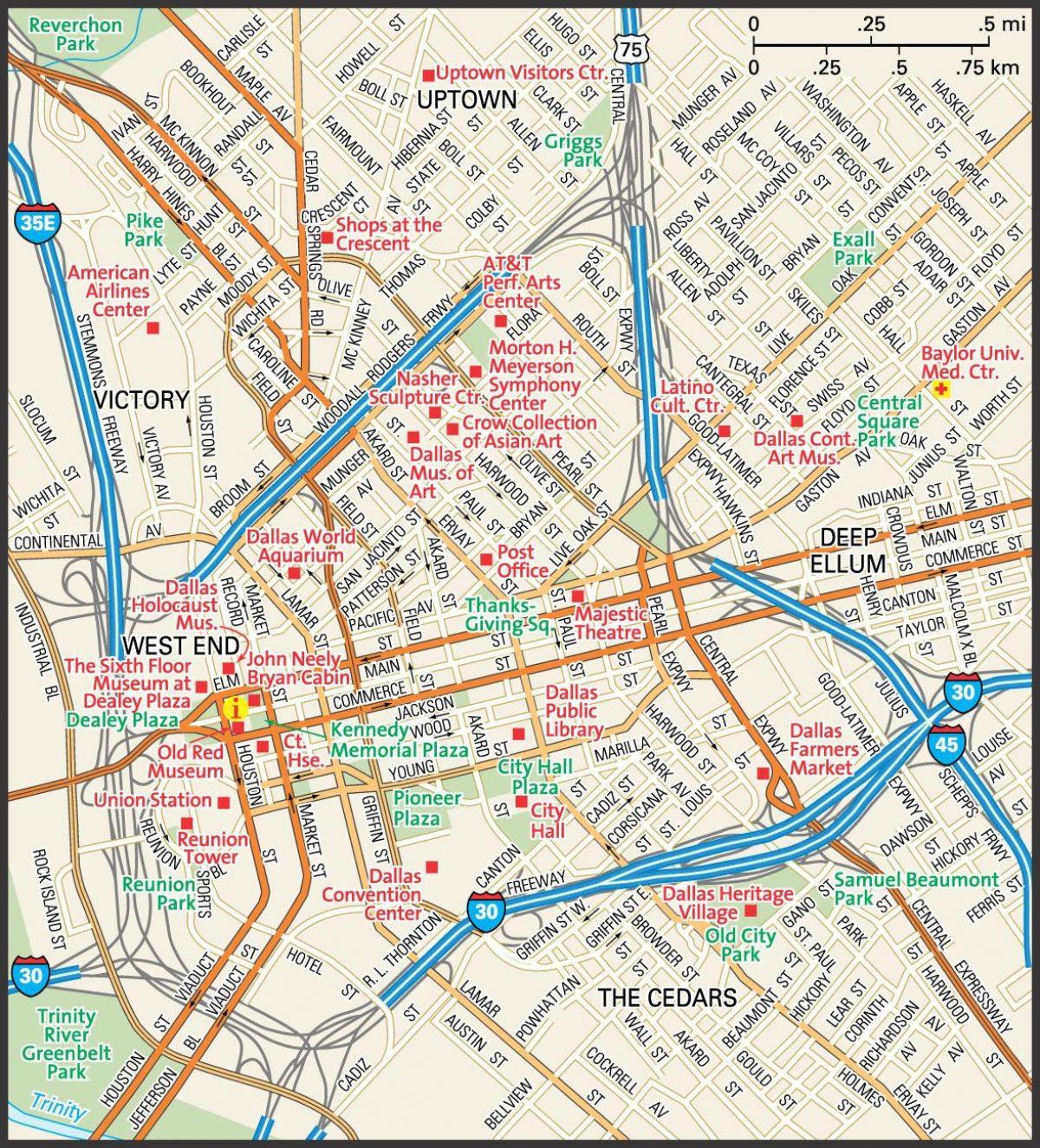 Mapa do centro da cidade de Dallas
